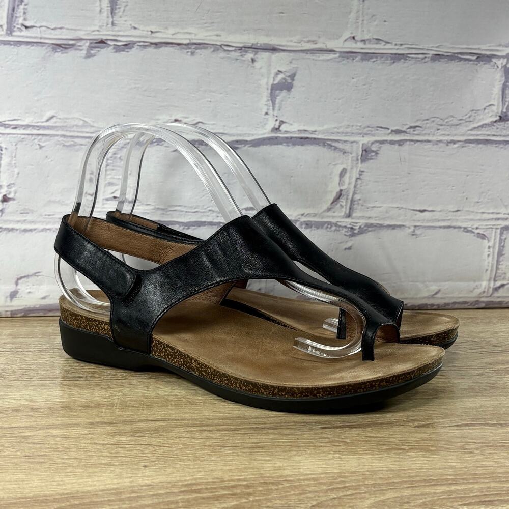Dansko Reece Black Leather Slingback Sandals EU 39 US 8.5-9 Adjustable Toe Loop